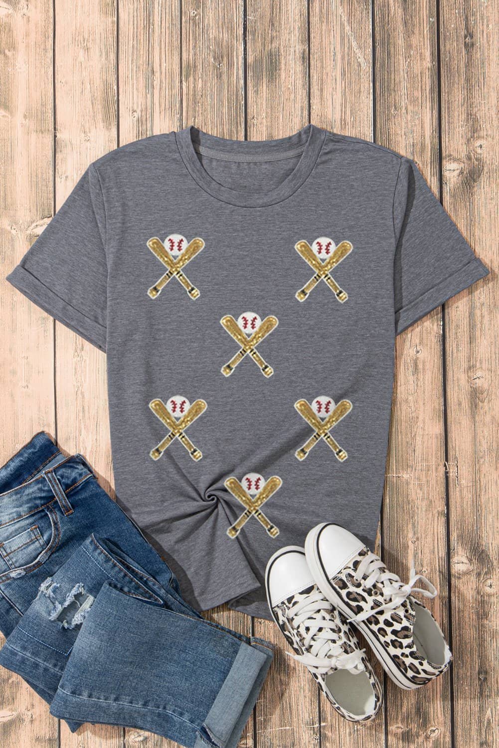 Gray Sequined Game Day Casual Tee