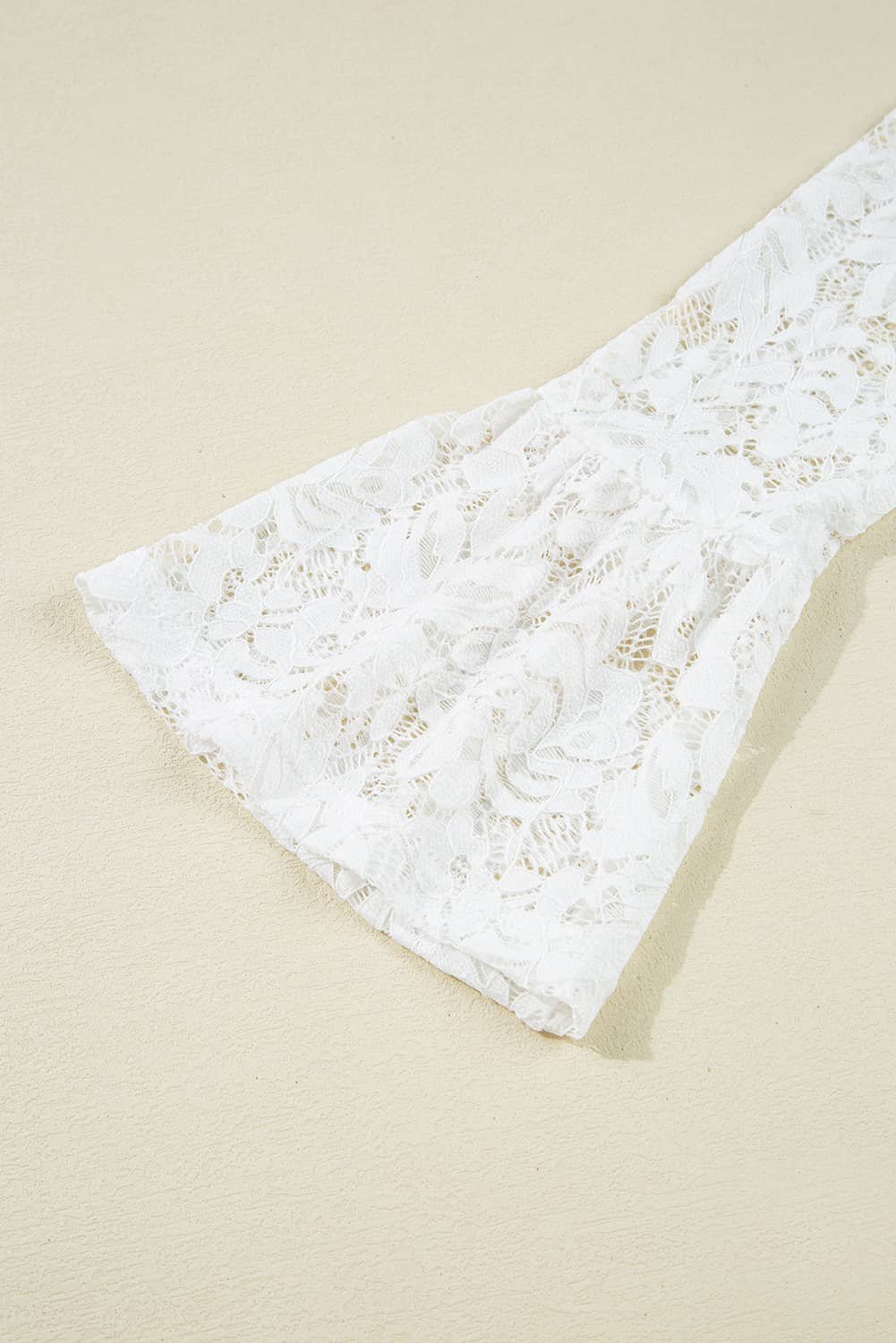 White Lace Crochet Bell Sleeve Mock Neck Blouse