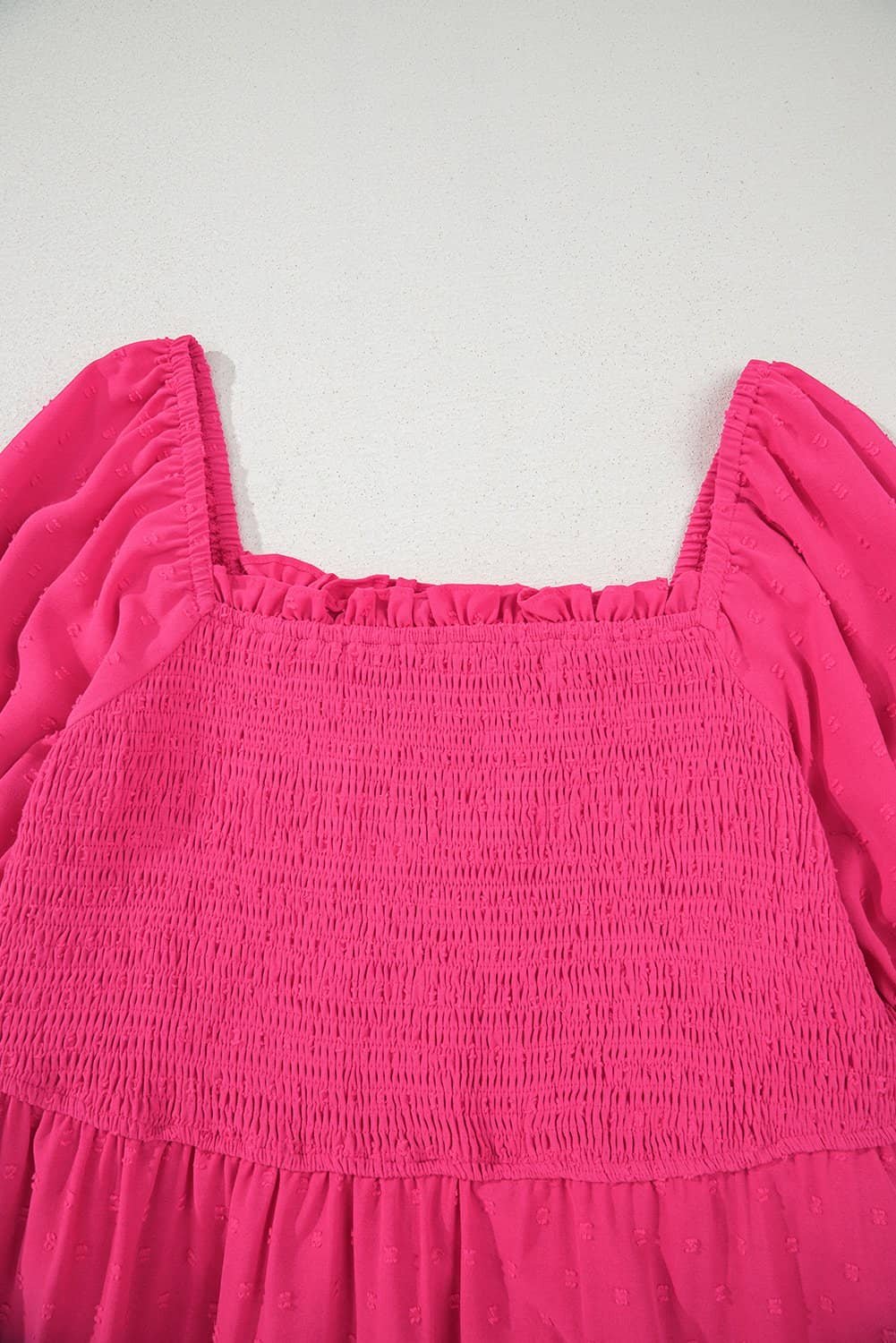 Sachet Pink Swiss Dot Smocked Frilled Neckline Short Sleeve Plus Size Dress