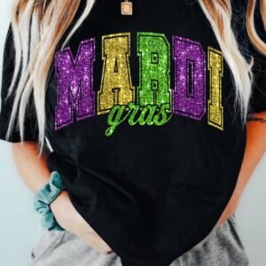 Black Mardi Gras Heat Transfer Graphic Holiday Tee