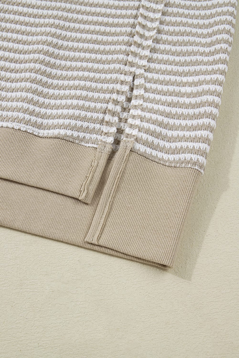 Brown Stripe Plus Size Breathable Knit Ribbed Trim Long Sleeve Top