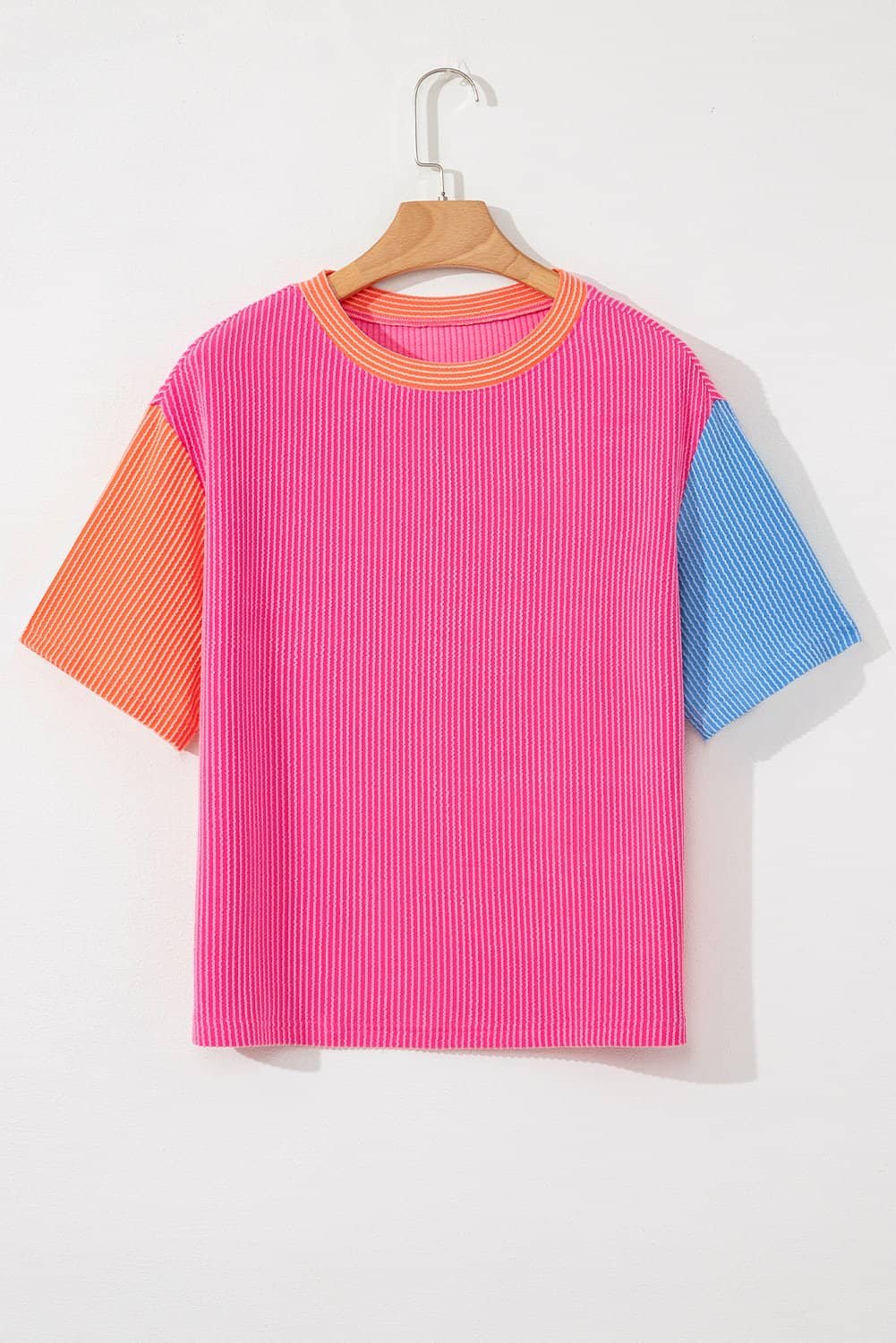 Multicolour Corded Colorblock Crewneck Tee