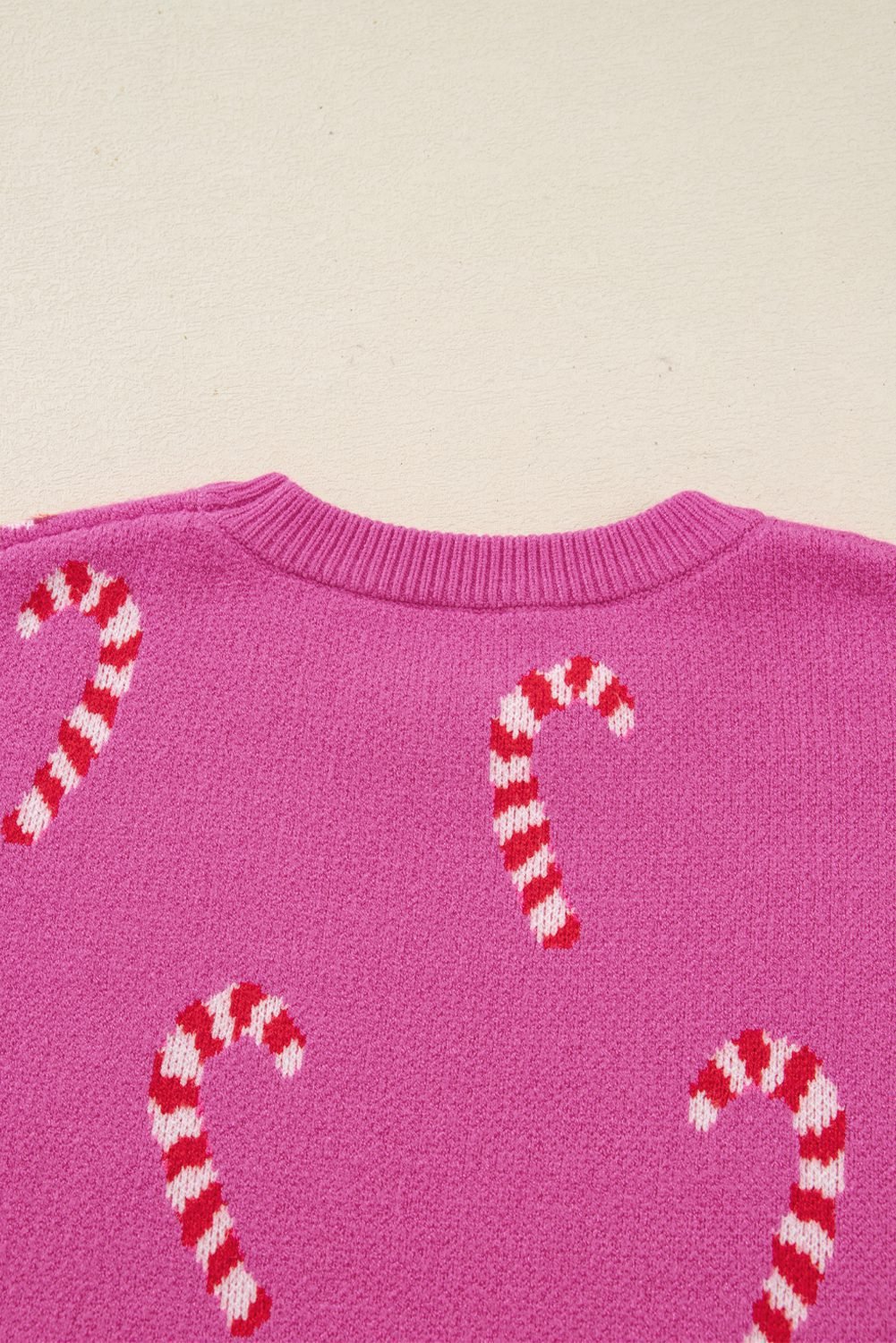 Sachet Pink Christmas Candy Cane Holiday Drop Shoulder Sweater