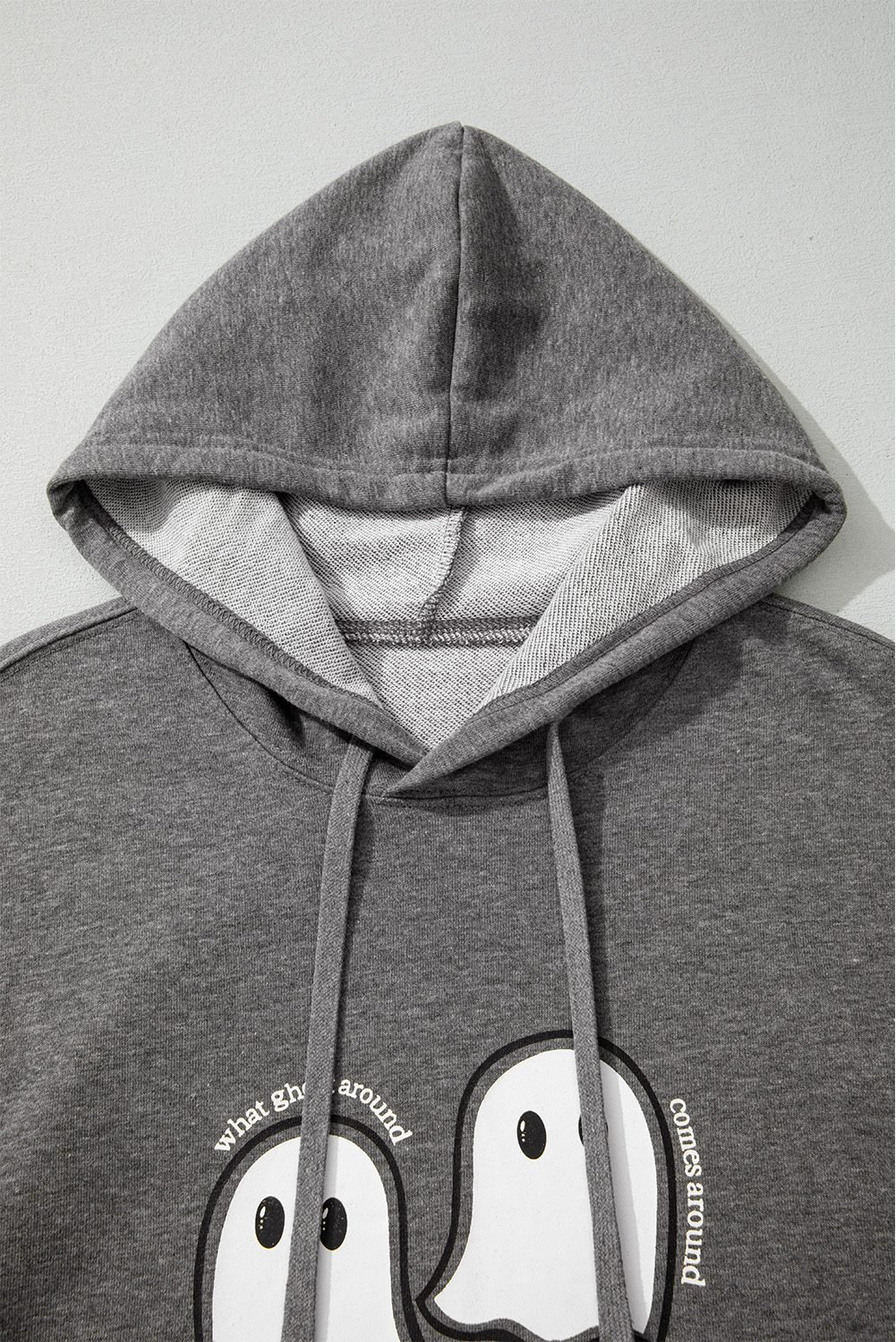 Dark Grey Cute Halloween Ghost Print Mineral Wash Oversize Hoodie