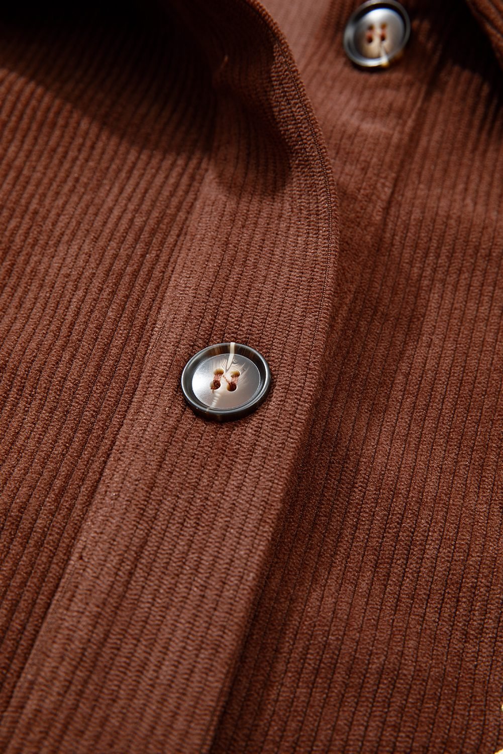 Coffee Floral Embroidered Collar Button Front Corduroy Jacket With Pocket