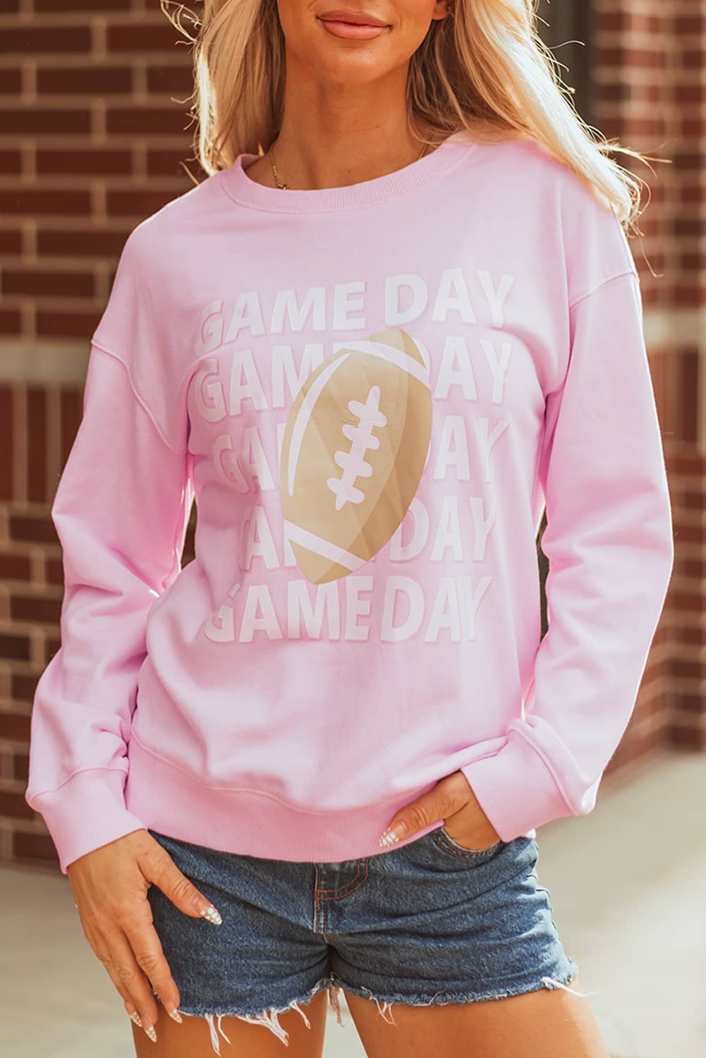 Pink Game Day Football Rugby Print Casual Sweatshirt