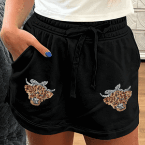 Black Sequin Heifer Patched French Terry Drawstring Skort