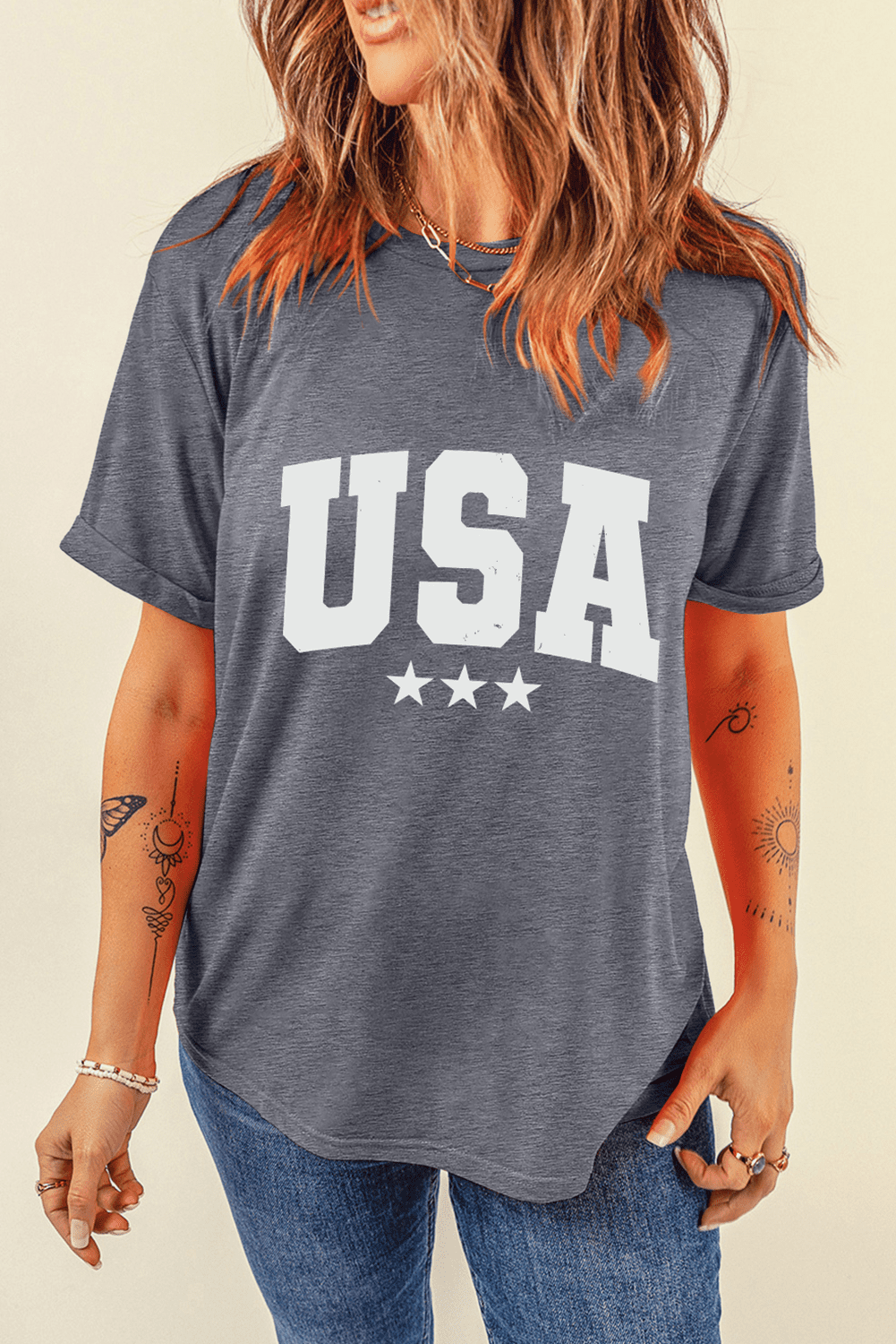 Gray Usa Vintage Star Letter Graphic Tee