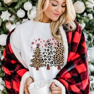 White Leopard Christmas Tree Graphic Crewneck Tee