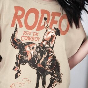 Khaki Rodeo Cowboy Graphic Crewneck T Shirt