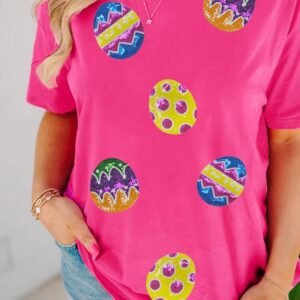 Rose Red Easter Eggs Patched Crew Neck Graphic Tee