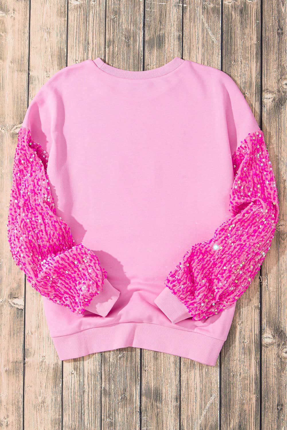 Pink Christmas Nutcracker Graphic Sequin Sleeve Sweatshirt