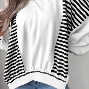 White Stripe Colorblock Patchwork Contrast Stitching Oversize Sweatshirt
