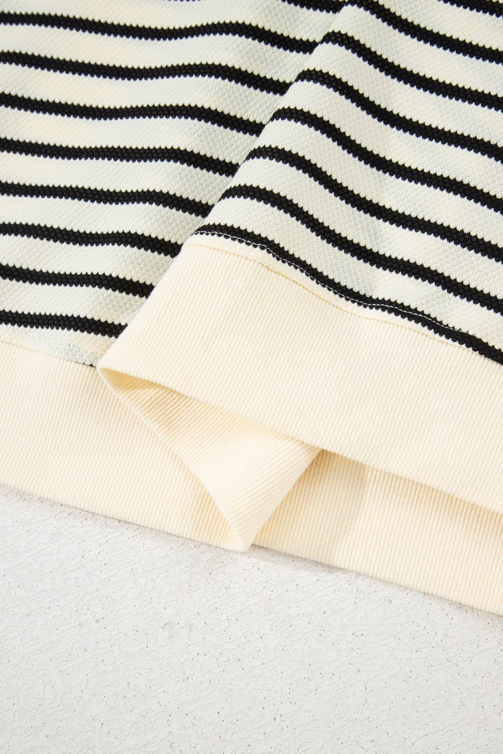 Black Stripe Eyelet Trimmed Ruffled Short Sleeve Plus Size Top