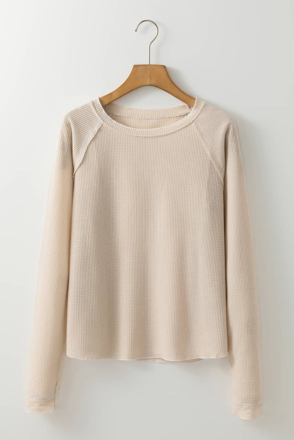 Apricot Textured Round Neck Long Sleeve Top