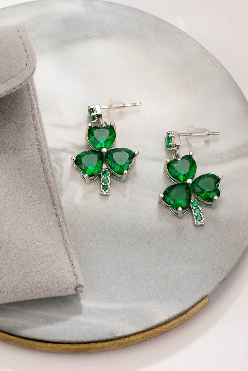 Mist Green Clover Diamond Studded Dangle Earrings