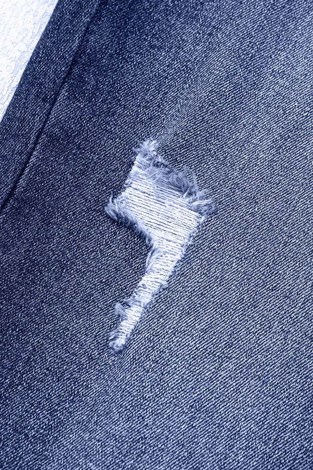 Real Teal Folded Cuffs Distressed Straight High Waist Jeans