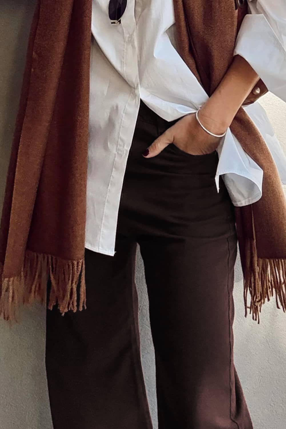 Coffee Loose Straight High Waist Solid Color Jeans