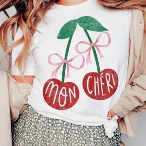 White Mon Cheri Cherry Graphic Crewneck T Shirt