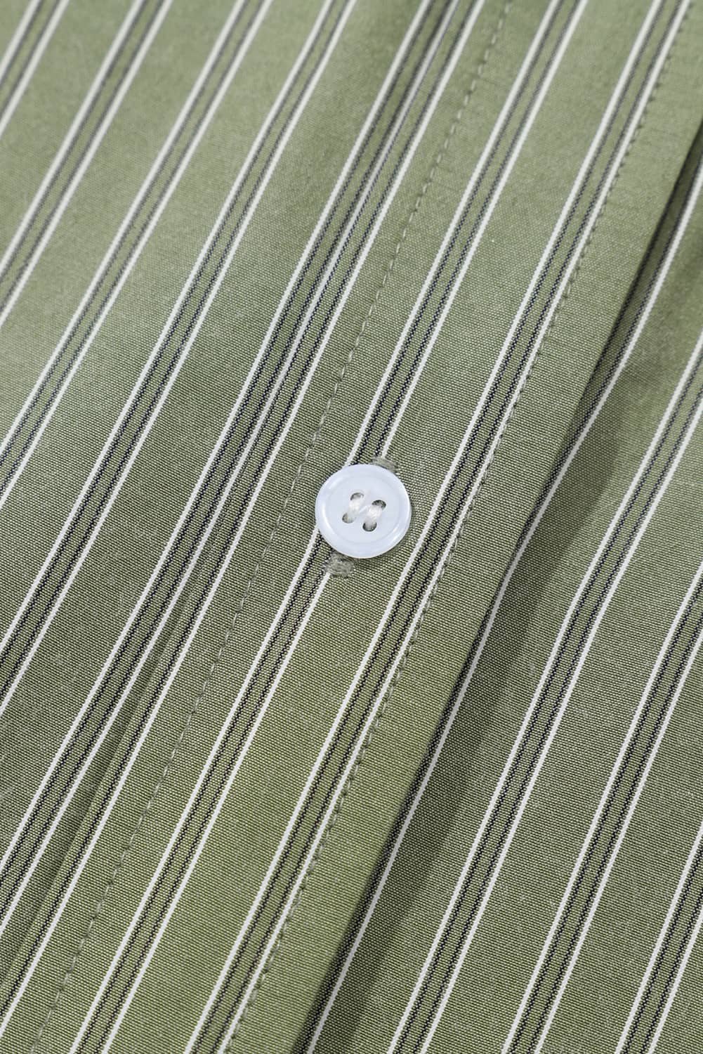 Green Stripe Button Up Oversized Casual Shirt