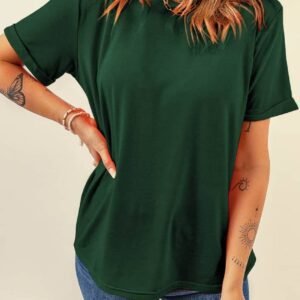 Green Casual Plain Crew Neck Tee