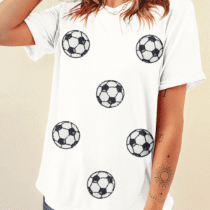 White Sequin Football Patched Graphic Game Day T Shirt