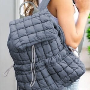 Dusk Blue Solid Flapped Quilted Puffer Backpack