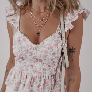 Pink Floral Flutter Peplum Tank Top