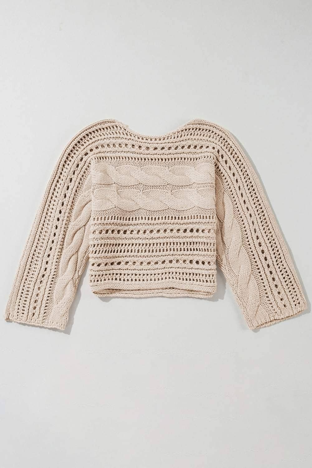 Smoke Gray Hollow-Out Cable Knit Cropped Sweater