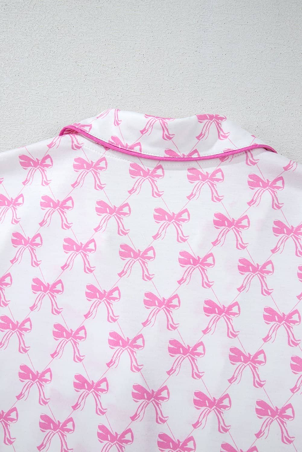Pink Bowknot Printed Short Sleeve And Ruffled Shorts Valentines Pajama Set