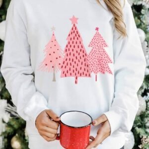 White Christmas Tree Dots Print Pullover Sweatshirt