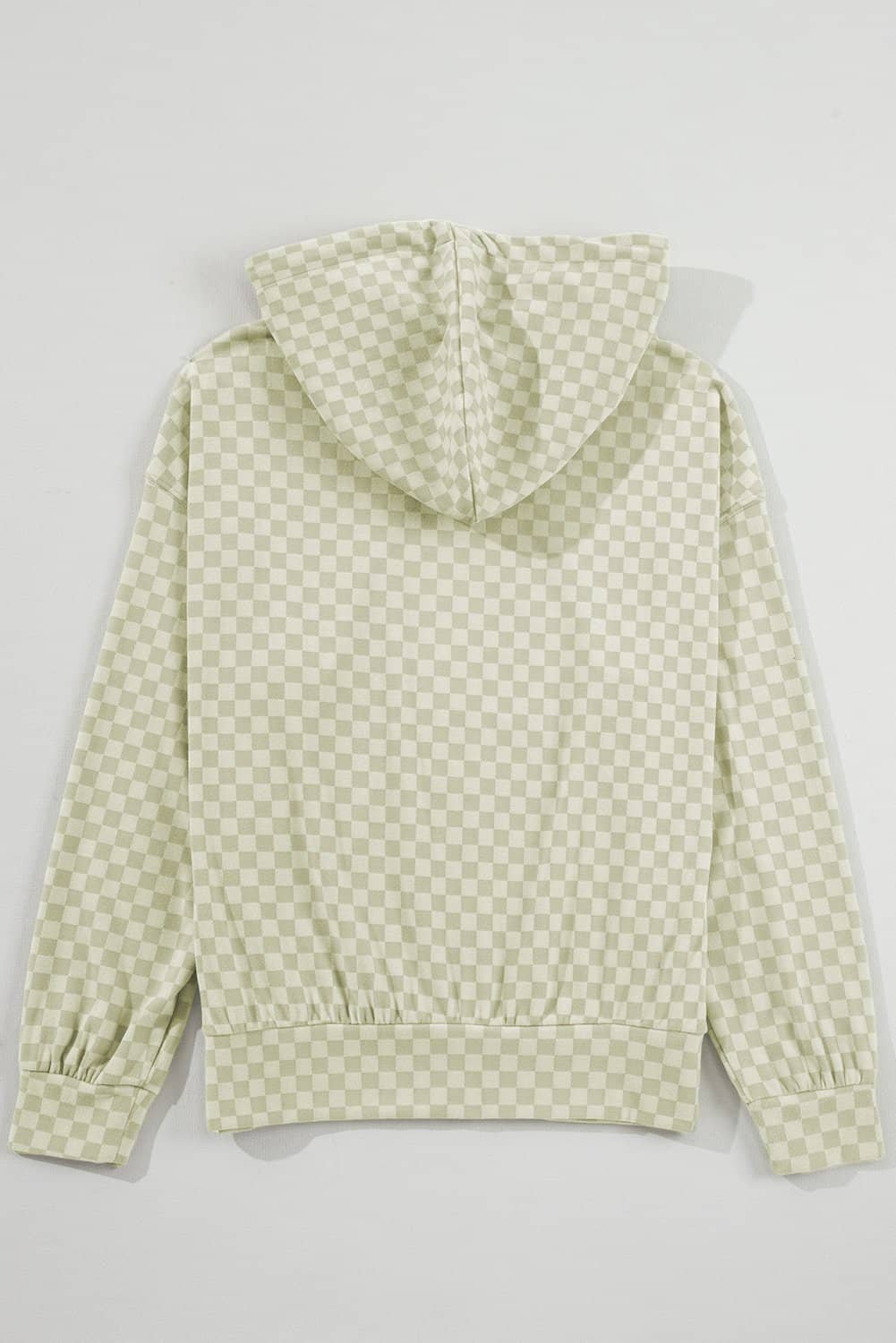 Green Checkered Print Kangaroo Pocket Drawstring Hoodie