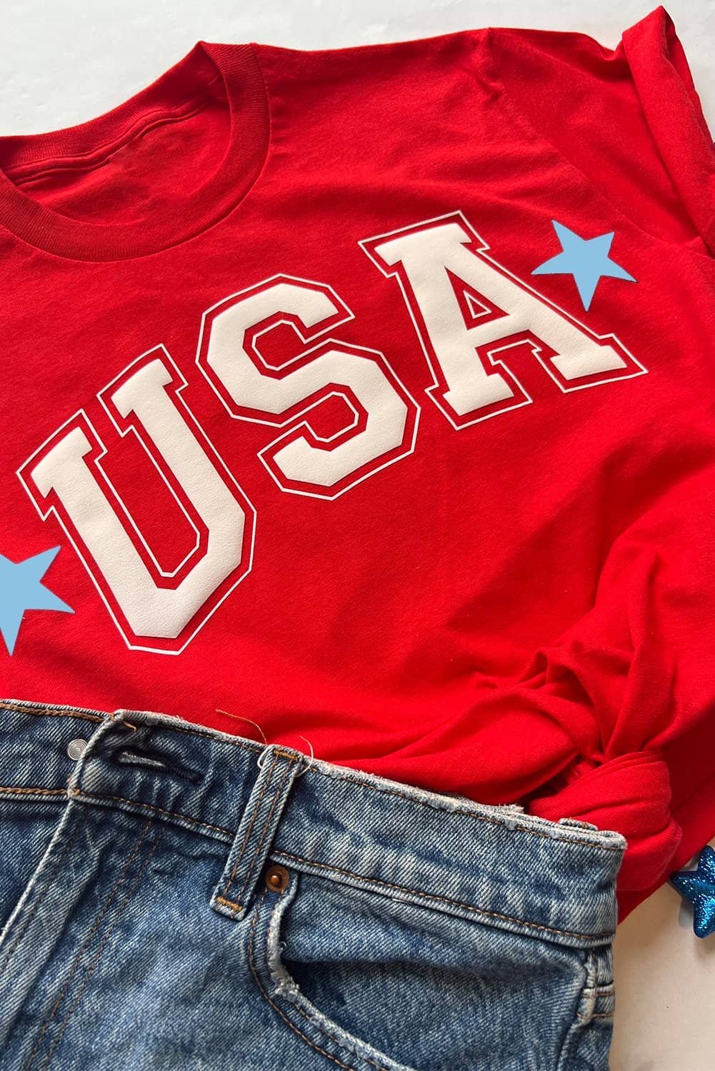 Red Star Usa Print Crewneck Patriotic T Shirt