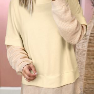 Apricot 2 In 1 Faux Two Piece Patchwork Round Neck Sweatshirt