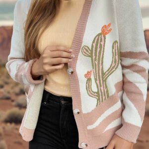 Apricot Desert Cactus Buttoned Front Sweater Cardigan