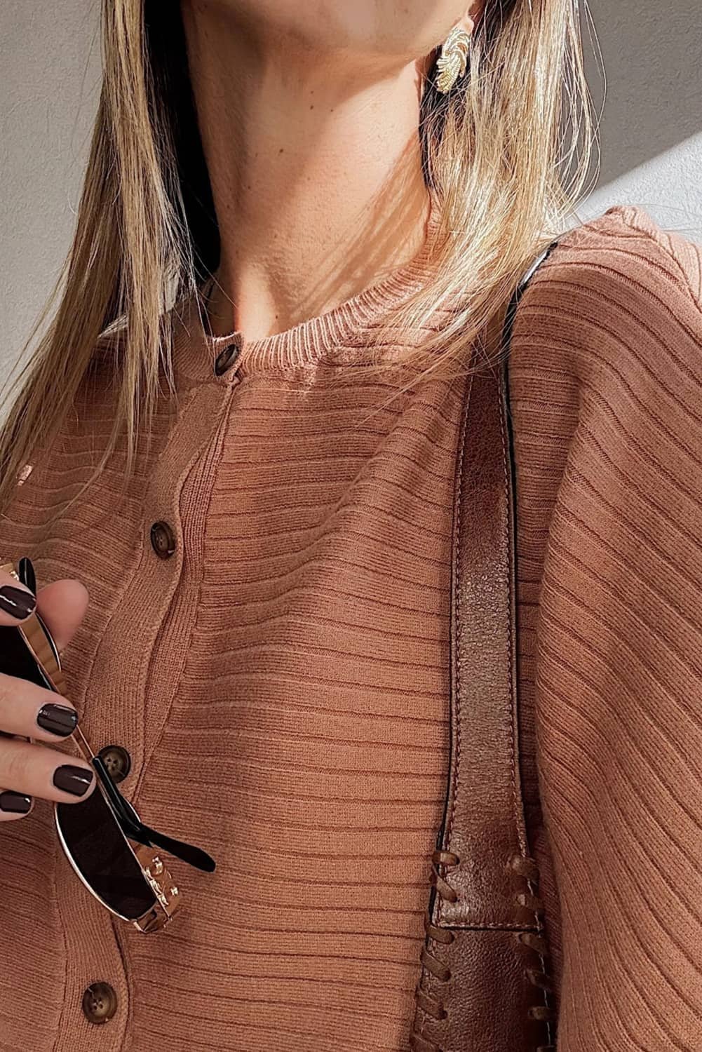 Apricot Pink Wide Rib Knit Button Front Dolman Sleeve Sweater Cardigan