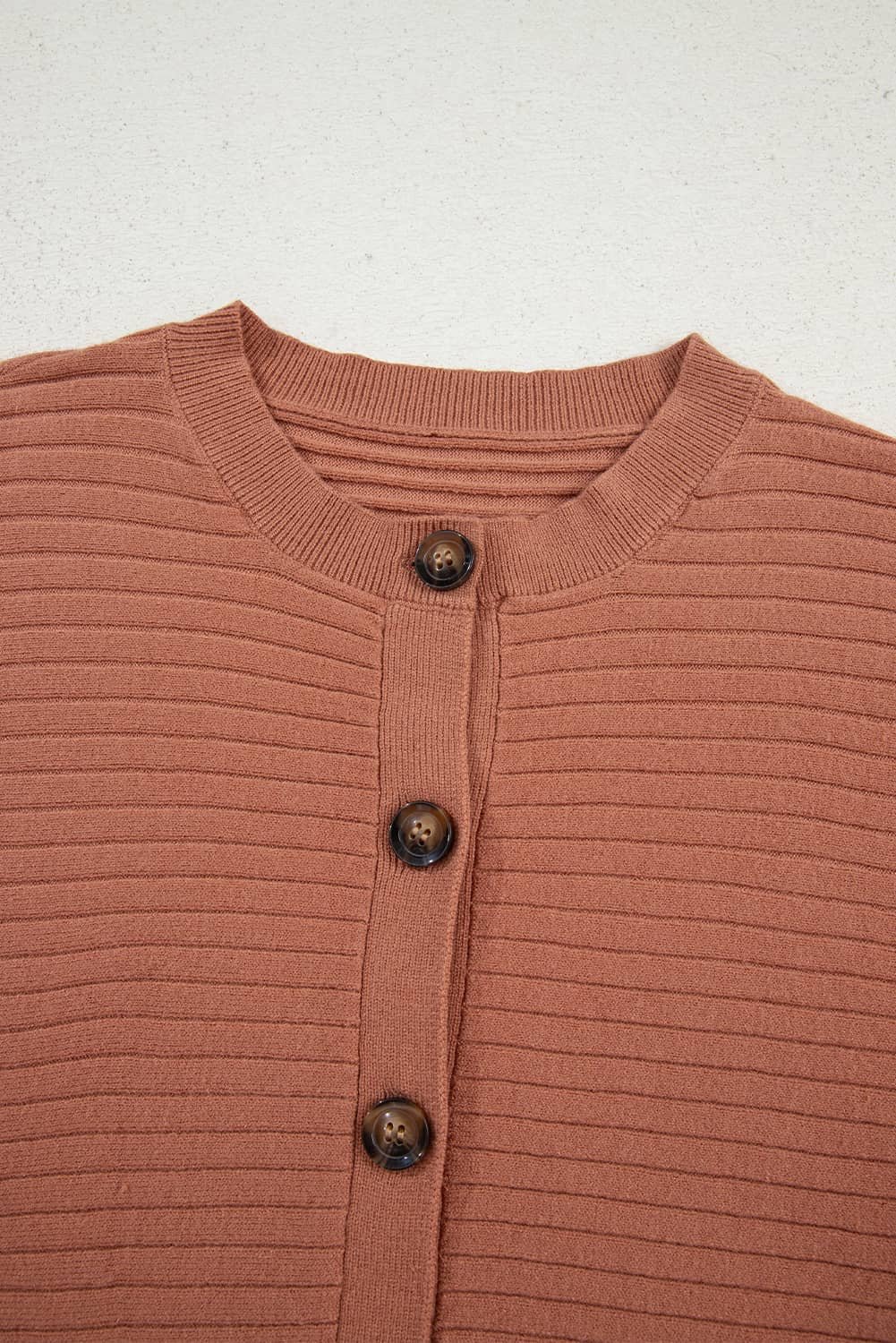 Apricot Pink Wide Rib Knit Button Front Dolman Sleeve Sweater Cardigan