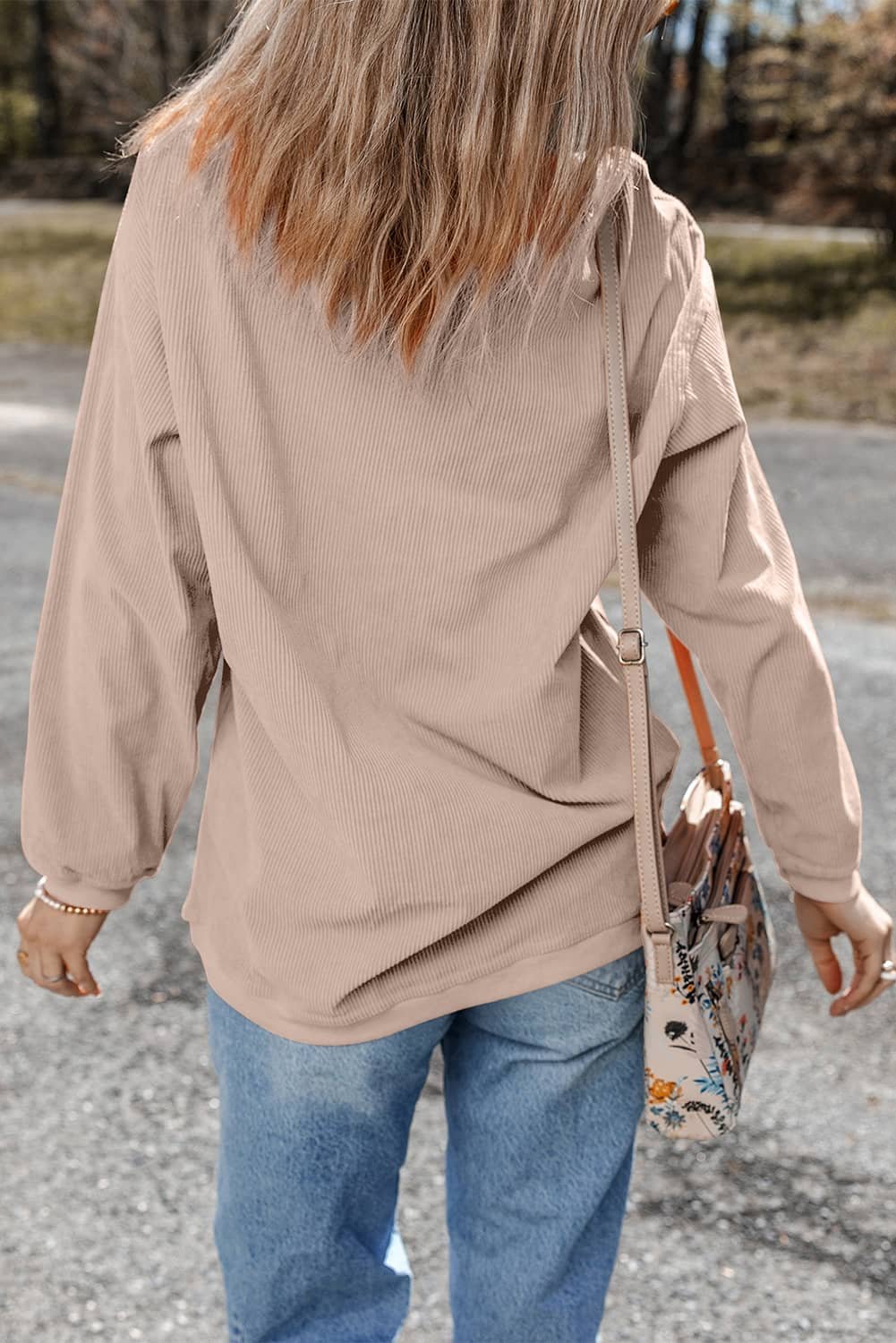 Apricot Rugby Game Day Embroidered Corduroy Sweatshirt
