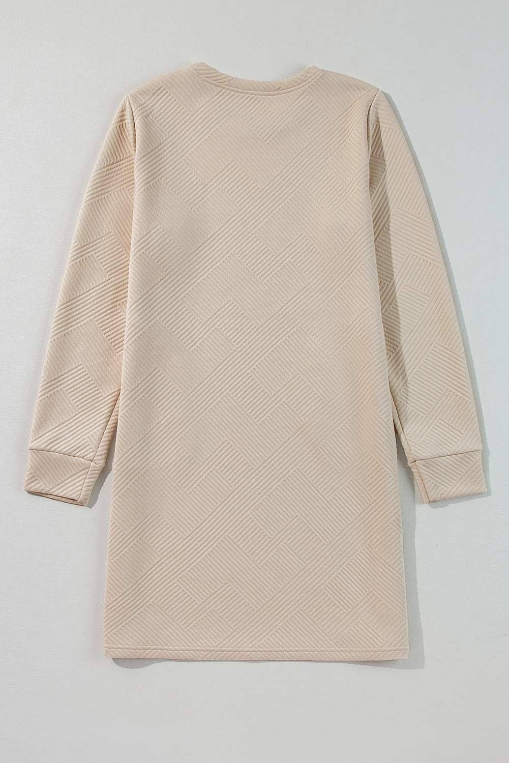Apricot Solid Color Textured Long Sleeve Shift Dress