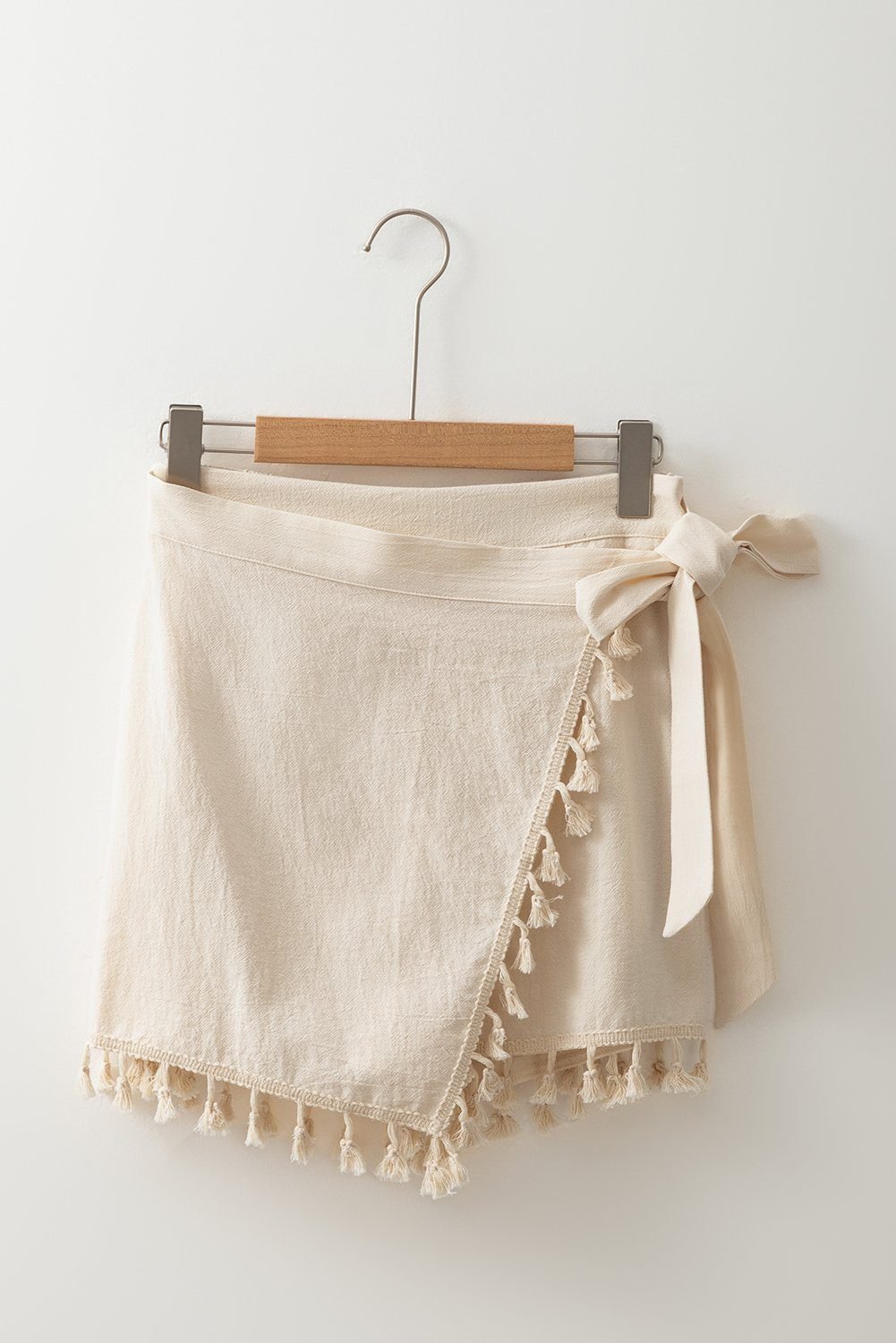 Apricot Tassel Trim Wrap Knot Side Bohemian Style Mini Skort