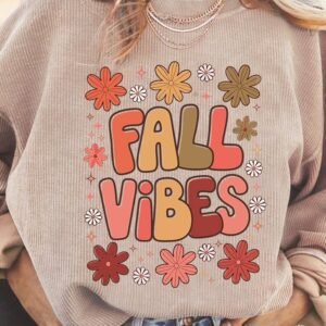 Apricot Twisted Rib Fall Vibe Graphic Baggy Sweatshirt