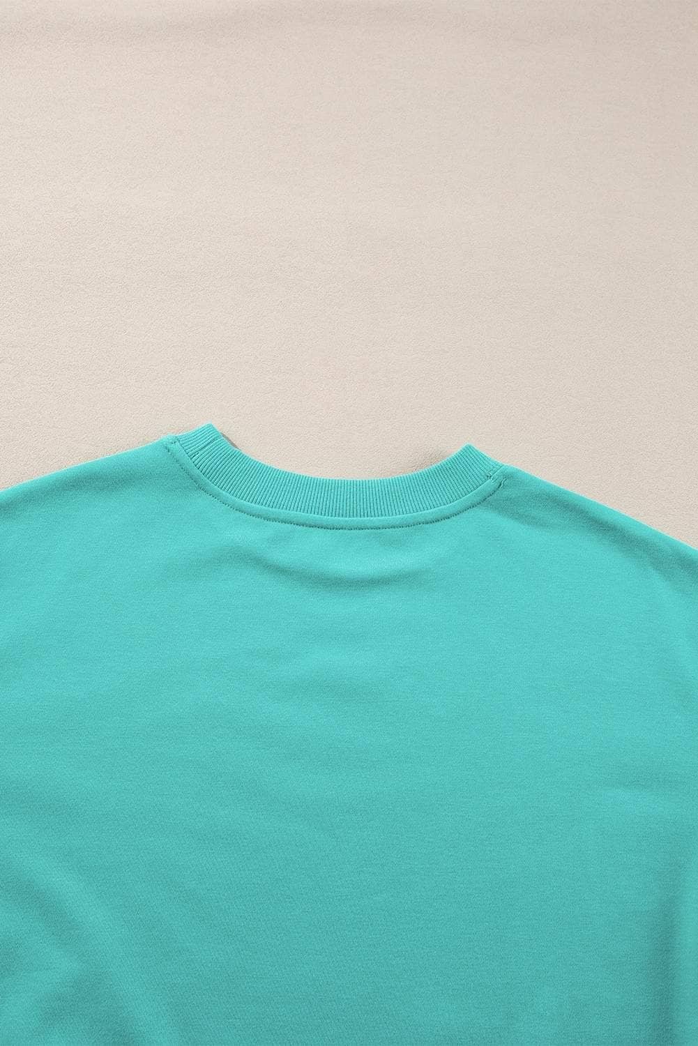 Aruba Blue Plain Drop Shoulder Crewneck Pullover Sweatshirt