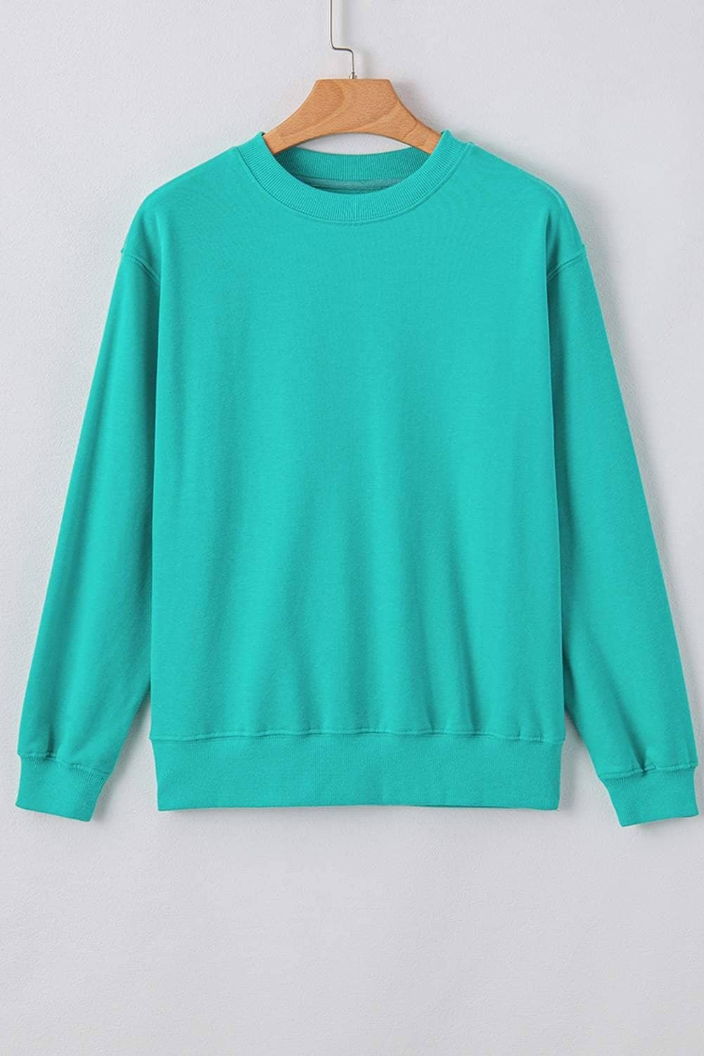 Aruba Blue Plain Drop Shoulder Crewneck Pullover Sweatshirt