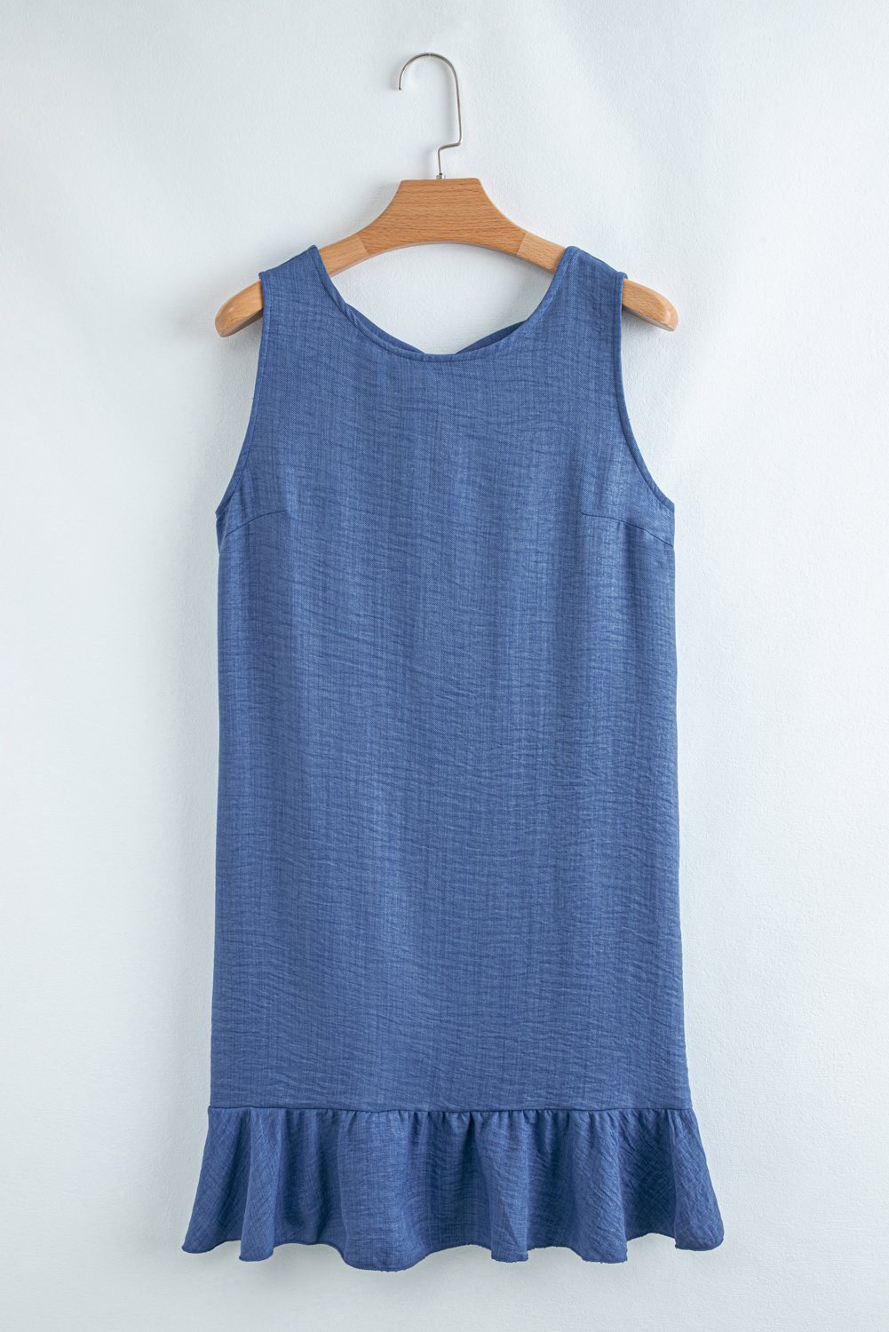 Ashleigh Blue Knot Scoop Back Ruffle Hem Sleeveless Mini Dress