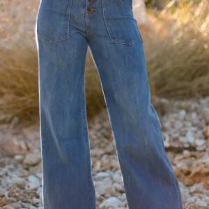Ashleigh Blue Multi Buttons High Waist Wide Leg Jeans With Pockets