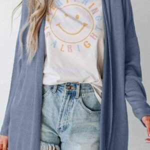 Ashleigh Blue Solid Color Rib Knit Open Front Tunic Cardigan