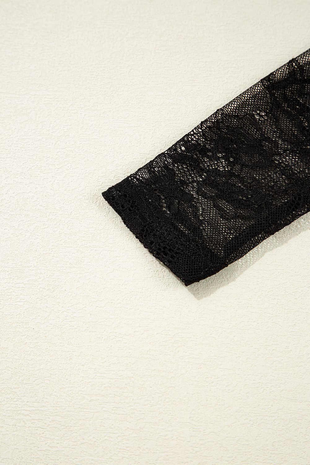 Black Lace Crochet Mesh Patched Slim Fit Long Sleeve Top