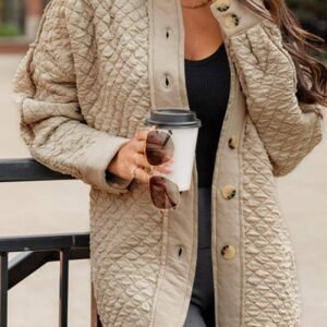 Jet Stream Solid Color Quilted Puffer Buttoned Shacket