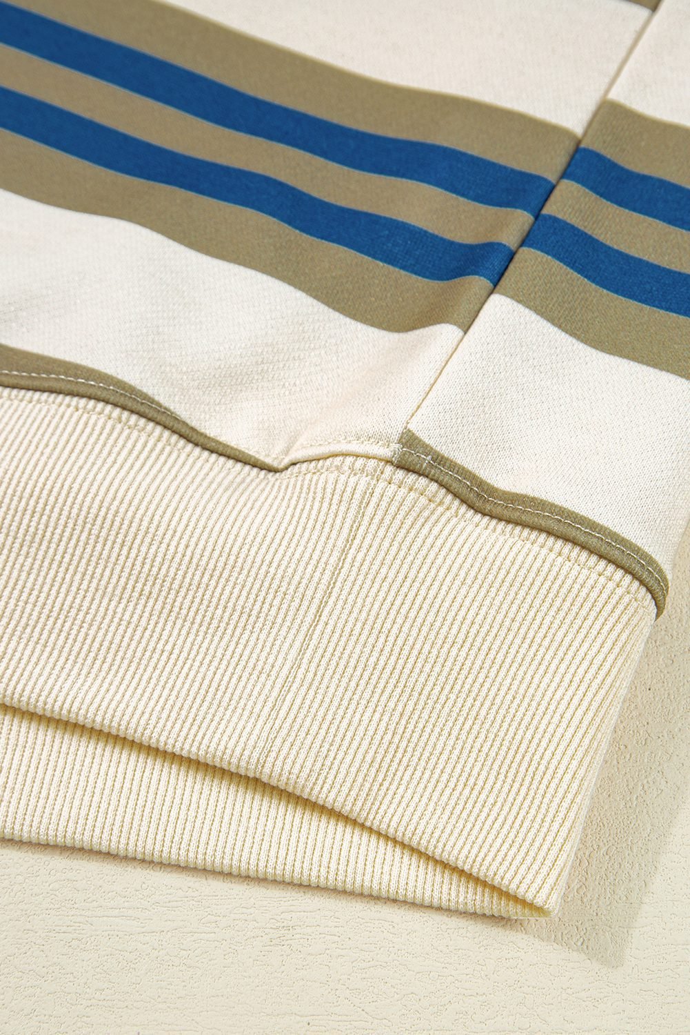 Khaki Stripe Crew Neck Drop Shoulder Pullover Sweatshirt