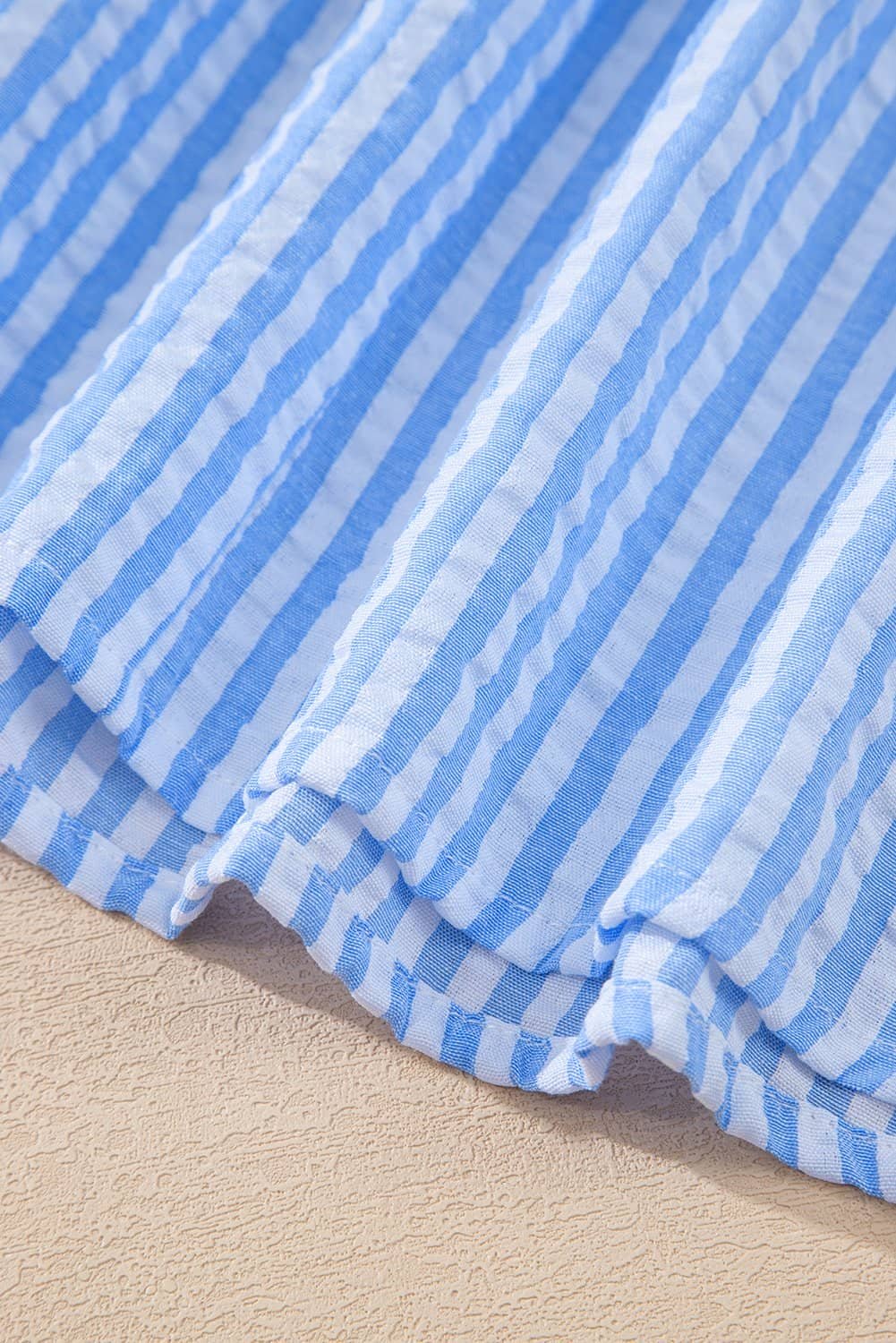 Sky Blue Striped Print Contrast Split Neck Dolman Sleeve Blouse